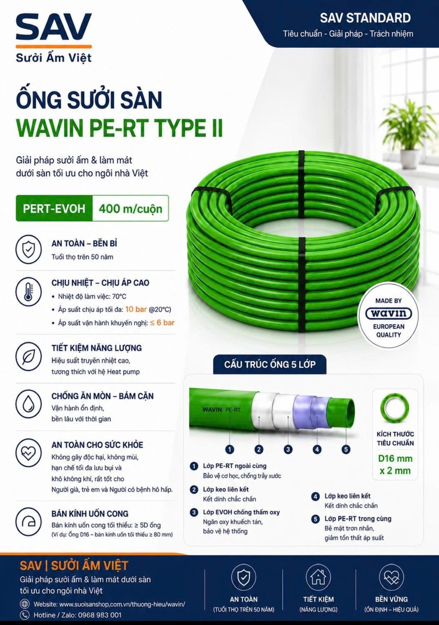 
Ống PE-RT Type II EVOH dùng cho hệ sưởi sàn nước nóng
