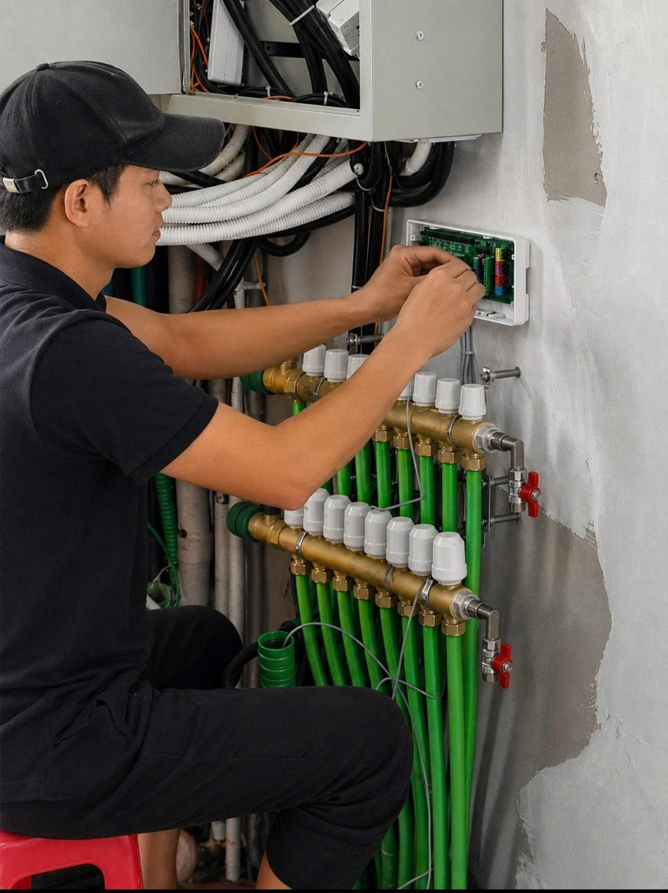 Thi công sưởi sàn Wavin
